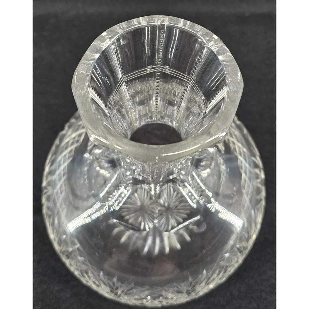 Antique‎ American Brilliant Cut Glass Crystal Vase Carafe Diamond Fan 6x8